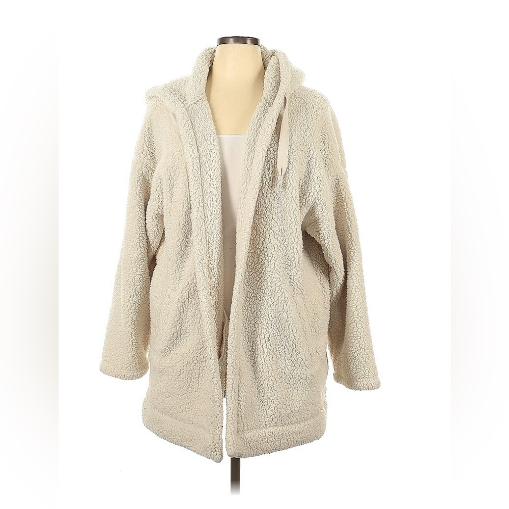 American Eagle Fleece Sherpa Open Hoodie, Ivory, Size XL, GUC!